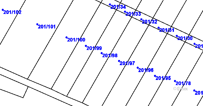 Parcela st. 201/98 v KÚ Tržek u Litomyšle, Katastrální mapa