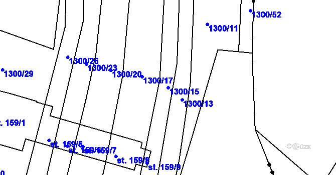 Parcela st. 1300/15 v KÚ Morašice, Katastrální mapa