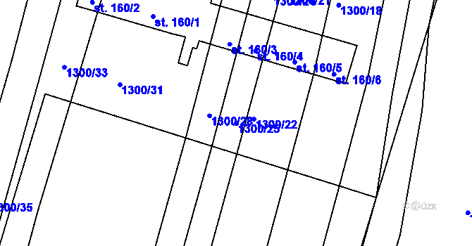 Parcela st. 1300/25 v KÚ Morašice, Katastrální mapa