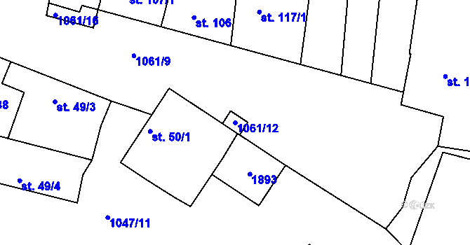 Parcela st. 1061/12 v KÚ Morašice, Katastrální mapa