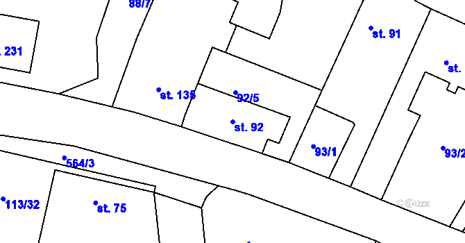 Parcela st. 92 v KÚ Moravany nad Loučnou, Katastrální mapa