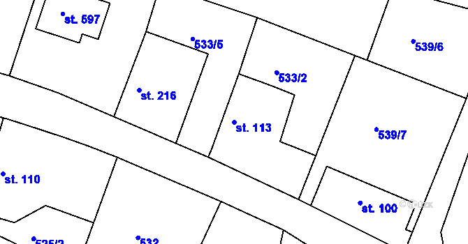 Parcela st. 113 v KÚ Moravany nad Loučnou, Katastrální mapa