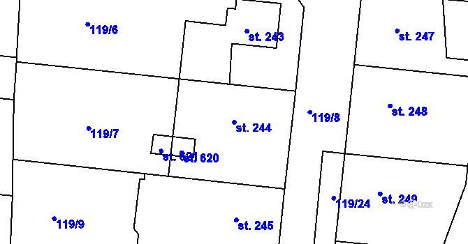 Parcela st. 244 v KÚ Moravany nad Loučnou, Katastrální mapa