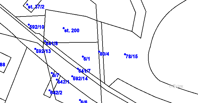 Parcela st. 80/4 v KÚ Moravany nad Loučnou, Katastrální mapa