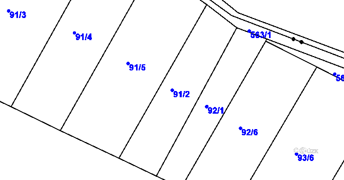 Parcela st. 91/2 v KÚ Moravany nad Loučnou, Katastrální mapa