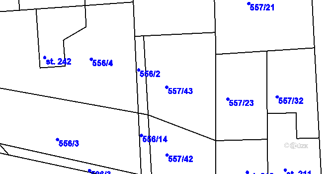 Parcela st. 557/43 v KÚ Moravany nad Loučnou, Katastrální mapa