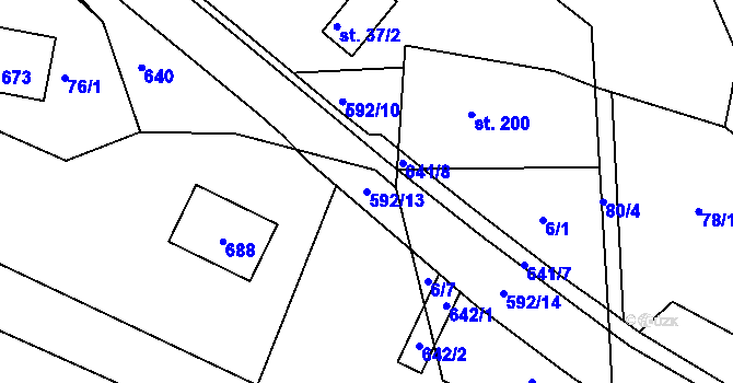 Parcela st. 592/13 v KÚ Moravany nad Loučnou, Katastrální mapa