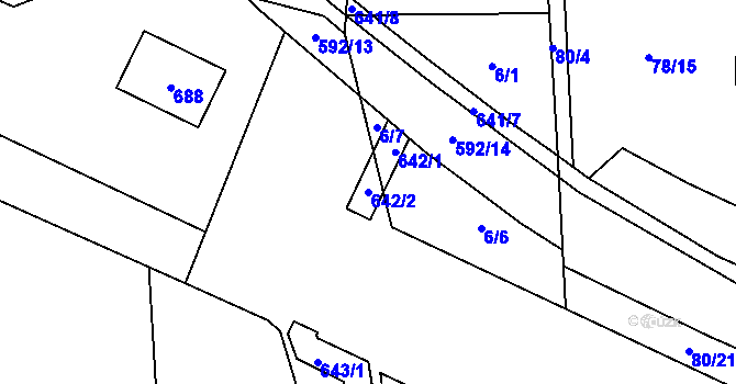 Parcela st. 642/2 v KÚ Moravany nad Loučnou, Katastrální mapa