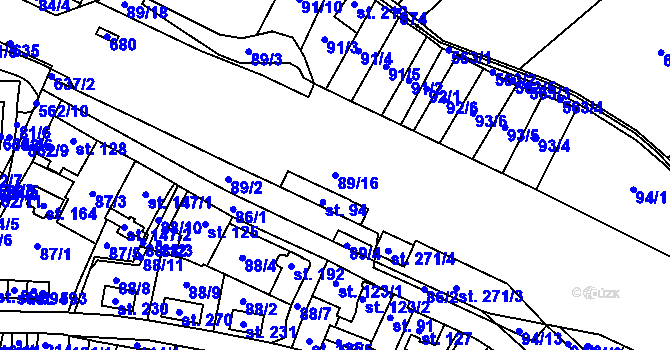 Parcela st. 89/16 v KÚ Moravany nad Loučnou, Katastrální mapa
