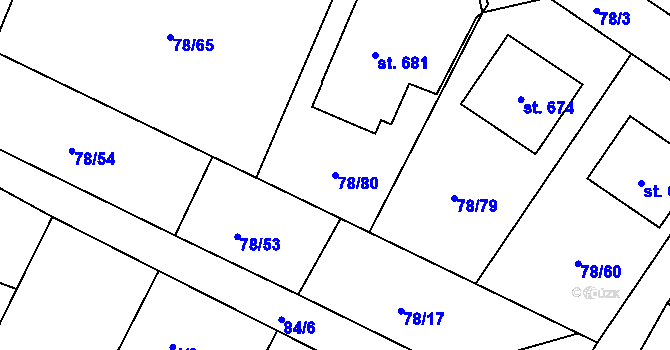 Parcela st. 78/80 v KÚ Moravany nad Loučnou, Katastrální mapa