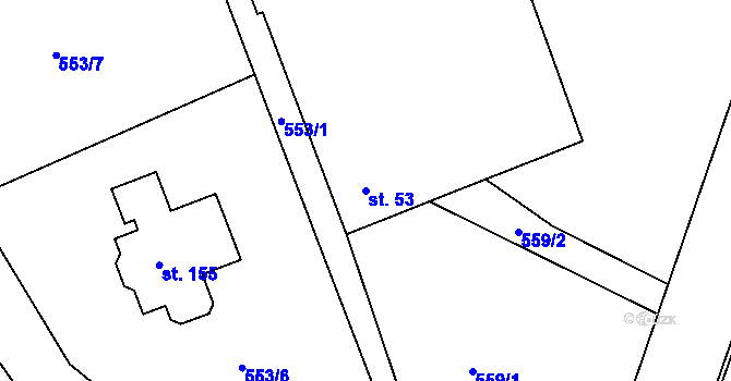 Parcela st. 53 v KÚ Platěnice, Katastrální mapa