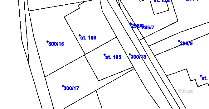 Parcela st. 105 v KÚ Platěnice, Katastrální mapa