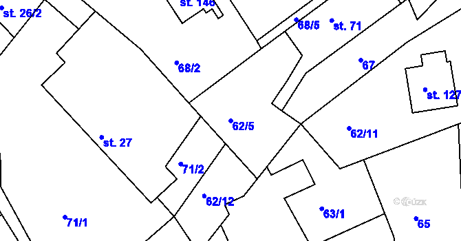 Parcela st. 62/5 v KÚ Platěnice, Katastrální mapa