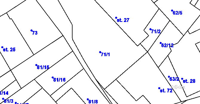 Parcela st. 71/1 v KÚ Platěnice, Katastrální mapa
