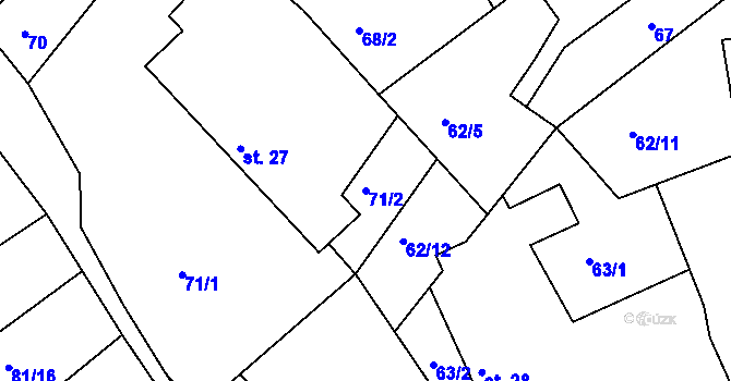 Parcela st. 71/2 v KÚ Platěnice, Katastrální mapa