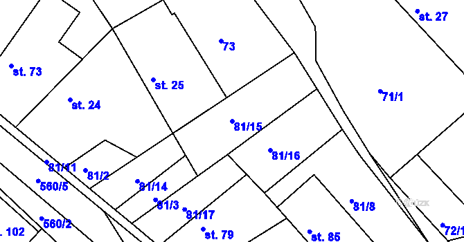 Parcela st. 81/15 v KÚ Platěnice, Katastrální mapa