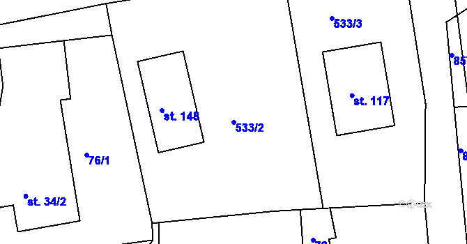 Parcela st. 533/2 v KÚ Platěnice, Katastrální mapa