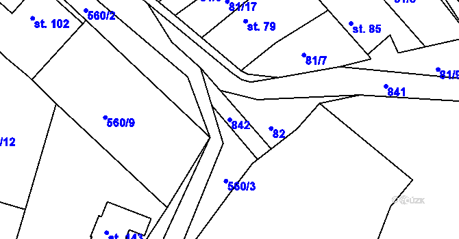 Parcela st. 842 v KÚ Platěnice, Katastrální mapa