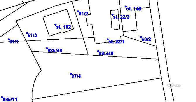 Parcela st. 885/48 v KÚ Platěnice, Katastrální mapa
