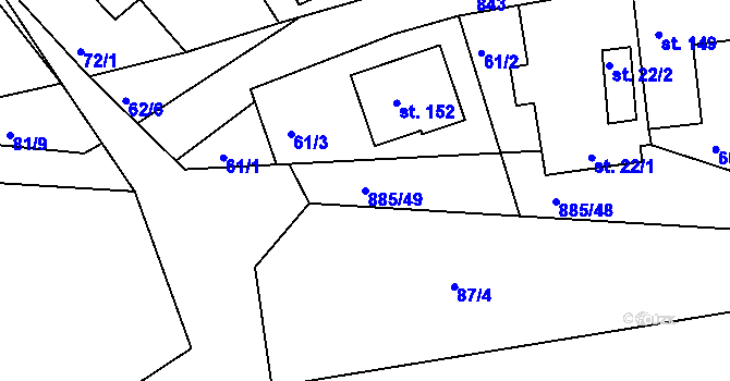 Parcela st. 885/49 v KÚ Platěnice, Katastrální mapa