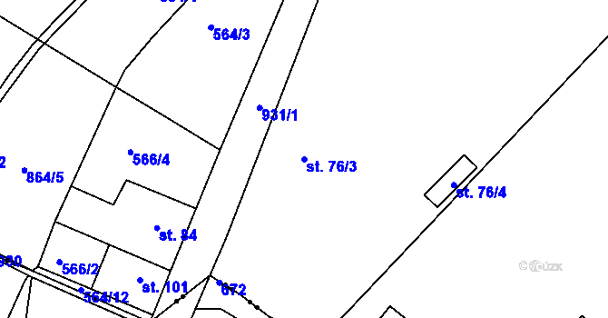 Parcela st. 76/3 v KÚ Platěnice, Katastrální mapa