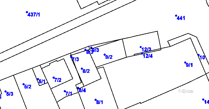 Parcela st. 9/2 v KÚ Moravany u Brna, Katastrální mapa