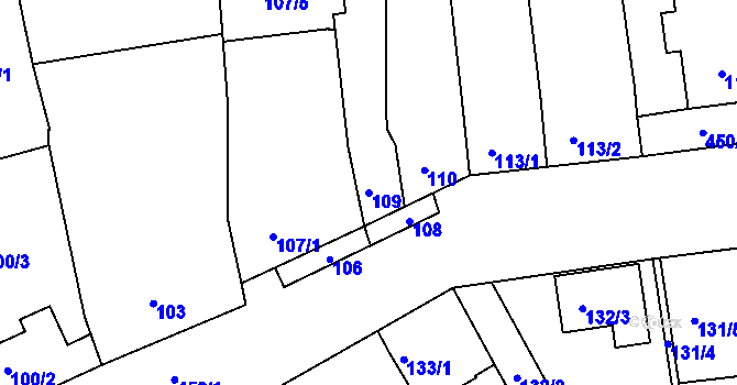 Parcela st. 109 v KÚ Moravany u Brna, Katastrální mapa