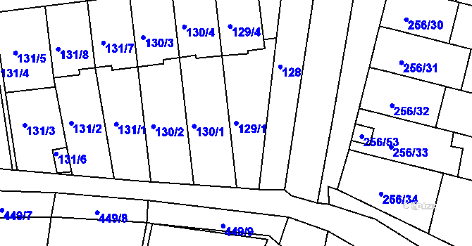Parcela st. 129/1 v KÚ Moravany u Brna, Katastrální mapa