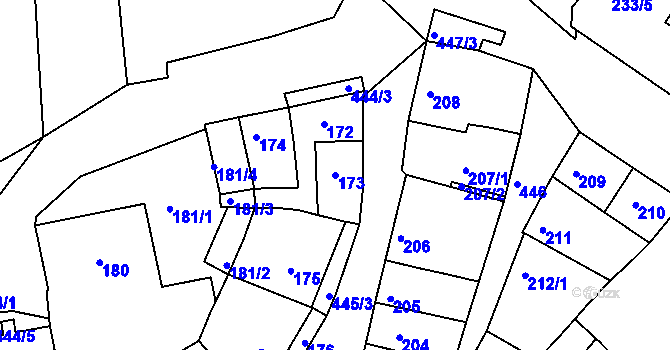 Parcela st. 173 v KÚ Moravany u Brna, Katastrální mapa