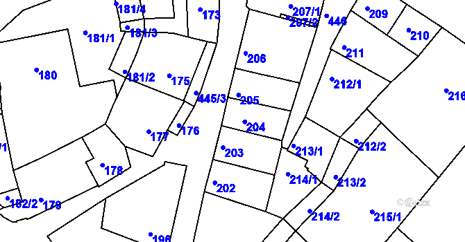 Parcela st. 204 v KÚ Moravany u Brna, Katastrální mapa