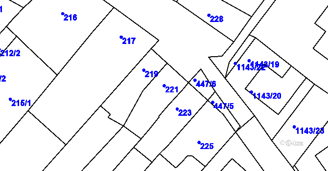 Parcela st. 221 v KÚ Moravany u Brna, Katastrální mapa