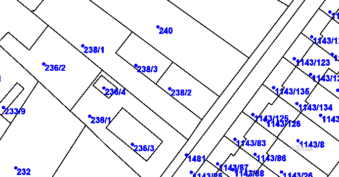Parcela st. 238/2 v KÚ Moravany u Brna, Katastrální mapa