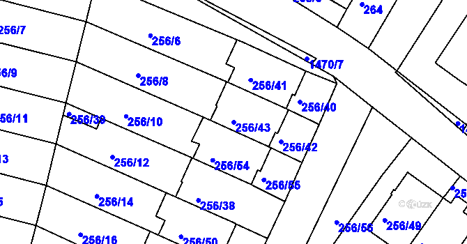 Parcela st. 256/43 v KÚ Moravany u Brna, Katastrální mapa