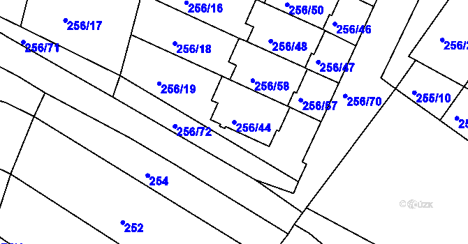 Parcela st. 256/44 v KÚ Moravany u Brna, Katastrální mapa