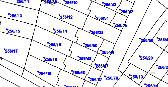 Parcela st. 256/50 v KÚ Moravany u Brna, Katastrální mapa
