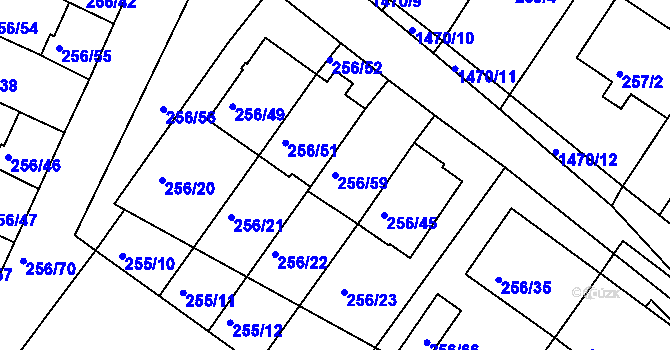 Parcela st. 256/59 v KÚ Moravany u Brna, Katastrální mapa
