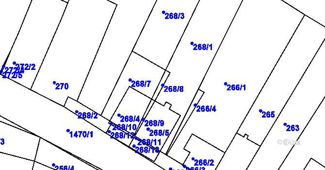 Parcela st. 268/8 v KÚ Moravany u Brna, Katastrální mapa