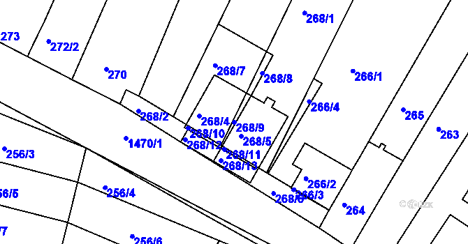Parcela st. 268/9 v KÚ Moravany u Brna, Katastrální mapa