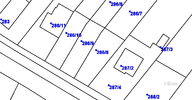 Parcela st. 286/8 v KÚ Moravany u Brna, Katastrální mapa