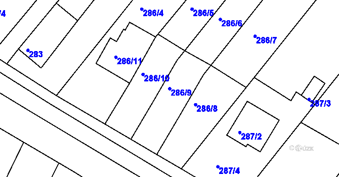 Parcela st. 286/9 v KÚ Moravany u Brna, Katastrální mapa