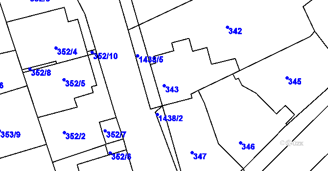 Parcela st. 343 v KÚ Moravany u Brna, Katastrální mapa