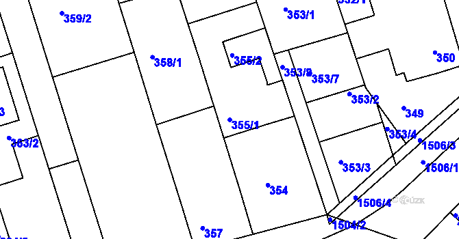 Parcela st. 355/1 v KÚ Moravany u Brna, Katastrální mapa
