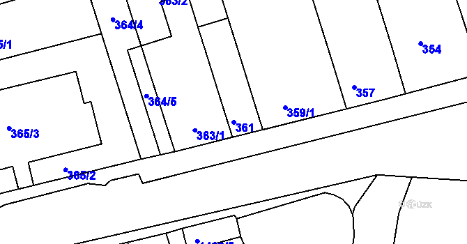 Parcela st. 361 v KÚ Moravany u Brna, Katastrální mapa