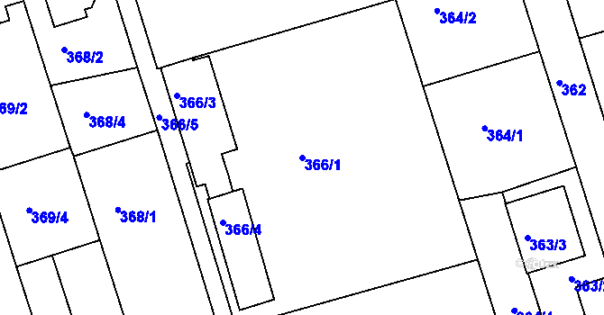 Parcela st. 366/1 v KÚ Moravany u Brna, Katastrální mapa