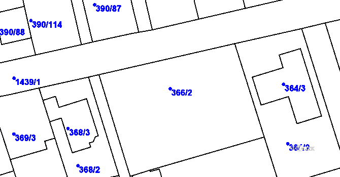 Parcela st. 366/2 v KÚ Moravany u Brna, Katastrální mapa