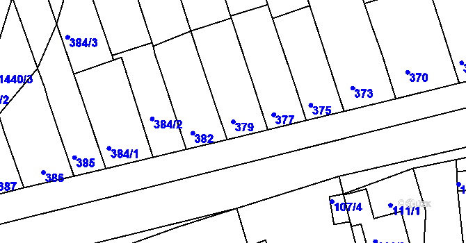 Parcela st. 379 v KÚ Moravany u Brna, Katastrální mapa