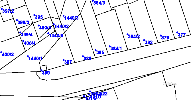 Parcela st. 385 v KÚ Moravany u Brna, Katastrální mapa