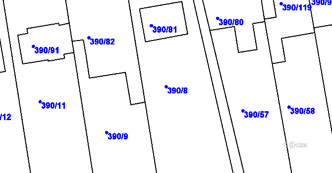 Parcela st. 390/8 v KÚ Moravany u Brna, Katastrální mapa