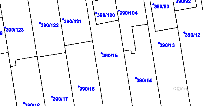 Parcela st. 390/15 v KÚ Moravany u Brna, Katastrální mapa