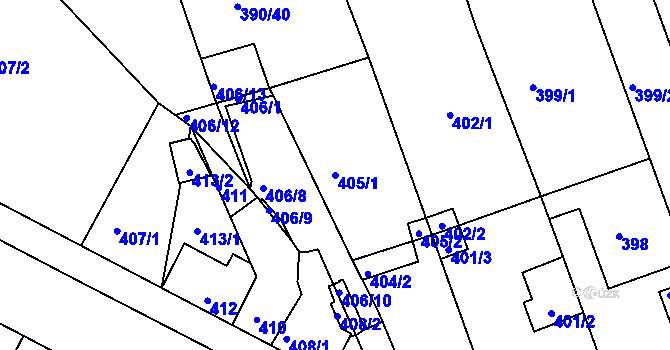 Parcela st. 405/1 v KÚ Moravany u Brna, Katastrální mapa